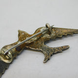 19th Century Eastern Sterling Silver Niello Enamel Bird Brooch Antique c1880s