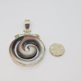 Sterling Silver Chunky Natural Shell Round Swirly Pendant Contemporary c2000s