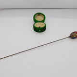 Victorian Cut Steel Colourful Murano Glass Bead Hat Pin Antique c1860