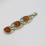 Sterling Silver Triple Baltic Amber Hinged Long Drop Charm Pendant Vintage c1970