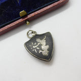 Siam Sterling Silver Niello Enamel Shield Charm Pendant Antique c1930 Art Deco