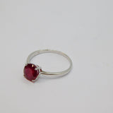 Sterling Silver Round Ruby Solitaire Dress Ring Vintage c1970 Size N