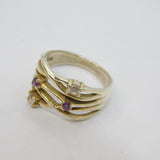 Sterling Silver Purple & White Crystal Set Twist Style Ring Vintage c1990 Size Q
