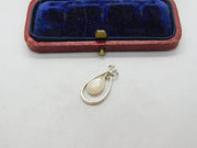 Sterling Silver Mother of Pearl Teardrop Charm Pendant Vintage c1970