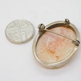 .800 Standard Silver & Carved Shell Cameo Brooch Pin Vintage c1960s