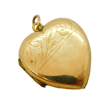 9ct Yellow Gold Floral Heart Shaped Locket Pendant Antique c1920s Art Deco