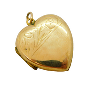 9ct Yellow Gold Floral Heart Shaped Locket Pendant Antique c1920s Art Deco