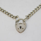 Sterling Silver Curb Link Charm Bracelet Heart Lock Clasp Vintage c1970
