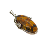 Large Sterling Silver & Baltic Amber Floral Drop Pendant Vintage c1970s