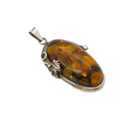 Large Sterling Silver & Baltic Amber Floral Drop Pendant Vintage c1970s