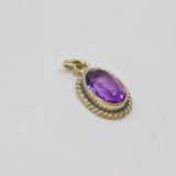 Sterling Silver Faceted Oval Amethyst Drop Charm Pendant Vintage c1970