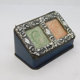 Edwardian Sterling Silver & Leather Double Stamp Box Antique 1905 Birmingham