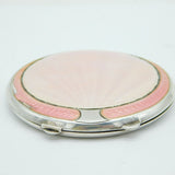 Sterling Silver Pink Guilloche Enamel Mirror Compact Antique 1921 Birmingham