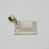Sterling Silver Mother Of Pearl Offset Square Chunky Pendant Modern c1990s