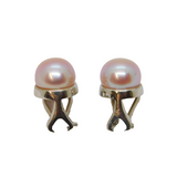 Pair of Sterling Silver Pink Button Pearl Clip On Earrings Contemporary c2000