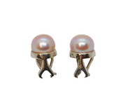Pair of Sterling Silver Pink Button Pearl Clip On Earrings Contemporary c2000