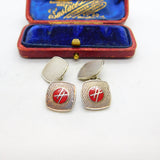 Sterling Silver Red Enamel H Initial Gents Engine Turned Cufflinks 1958