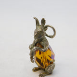 Sterling Silver Glass Set Rabbit Charm Pendant Vintage c1970s