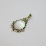 Sterling Silver Mother Of Pearl & Marcasite Antique Style Pendant Modern c2000s