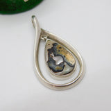Sterling Silver Abalone Shell Set Statement Drop Pendant Vintage c1980
