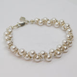 Sterling Silver Woven White Faux Pearl Double Strand Bracelet Vintage c2000