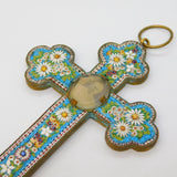 20th Century Italian Large Micro Mosaic Papal Cross Medallion Antique c1930s