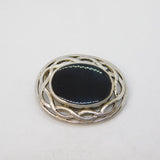 Sterling Silver & Onyx Set Celtic Knot Brooch Pin Vintage c1980s