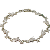 Sterling Silver Novelty Dolphin Pattern Panel Bracelet Vintage c1980s