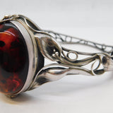 Sterling Silver Large Baltic Amber Wristwatch Bangle Bracelet Vintage c1970s