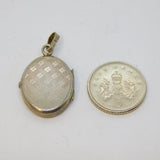Sterling Silver Tartan Check Patterned Oval Locket Charm Pendant Vintage c1970