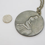 Georg Jensen Mid-Century Large Pewter Mermaid Pendant Necklace No. 93