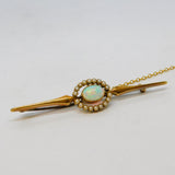 Edwardian 15ct Yellow Gold, Cabochon White Opal & Pearl Brooch Antique c1910