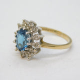 9ct Yellow Gold, Oval-Cut Topaz & Diamond Floral Cluster Ring Vintage London