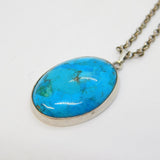 Sterling Silver & Turquoise Set Drop Pendant Necklace Vintage c1970s