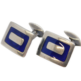 Pair of Sterling Silver & Blue Enamel Gents Shirt Cufflinks Vintage c1970s