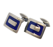 Pair of Sterling Silver & Blue Enamel Gents Shirt Cufflinks Vintage c1970s