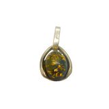 Sterling Silver Green Baltic Amber Oval Studio Charm Pendant Vintage c1970s