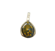 Sterling Silver Green Baltic Amber Oval Studio Charm Pendant Vintage c1970s