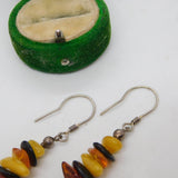 Pair of Sterling Silver Graduated Amber Hook Earrings Vintage c1970