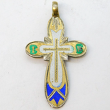 Russian Sterling Silver Gilt & Enamel Orthodox Cross Pendant Antique c1920