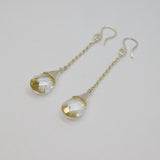 Pair of Sterling Silver Crystal Quartz Long Drop Hook Earrings Modern c2000