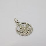 Sterling Silver Maple Leaf Cutwork Round Charm Pendant Vintage c1970