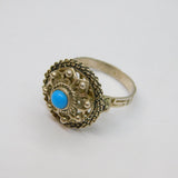 Sterling Silver Turquoise Aztec Style Textured Band Ring Vintage c1970 Size O