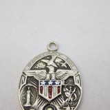 American Sterling Silver Enamel 'Protect Us' Catholic Pendant Fob Vintage c1950