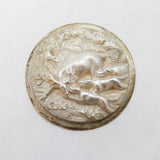 19th Century Cast Sterling Silver Stag Hunting Circular Plaque Antique