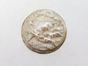19th Century Cast Sterling Silver Stag Hunting Circular Plaque Antique