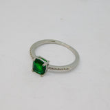 Sterling Silver Green & Clear Paste Dress Ring Vintage c1970 Size T 1/2