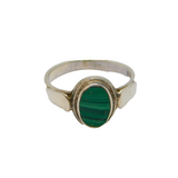 Sterling Silver Oval Malachite Dress Band Ring Vintage c1970 Size M 1/2