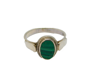 Sterling Silver Oval Malachite Dress Band Ring Vintage c1970 Size M 1/2