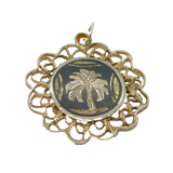 Sterling Silver Niello Enamel Palm Tree Patterned Charm Pendant Antique c1930